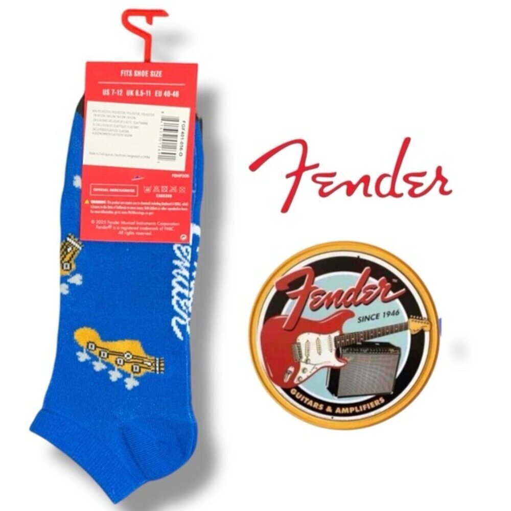 Fender Guitar Casual Socks 2 Pair Set Black Blue Adult Unisex Men 7-12 One Size - Picture 2 of 16